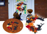 Spooky Halloween Wreath for Front Door - 14 Inch Crescent Moon Wreath with Black Cat, Bat & Rose V1366-AZ2-W-16600