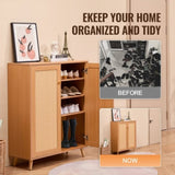 VEVOR Rattan Shoe Cabinet 5 Tiers Shoe Organizer 2 Doors & Adjustable Shelves V952-DMTBXJ2M293718WI7V0