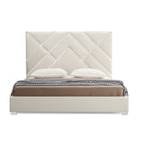 Matrix Bed Frame Fabric Padded Upholstery High Quality Slats Polished Stainless Steel Feet V43-BED-MATX-QBG