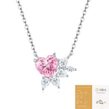 Elegant Pink Heart Moissanite Necklace in Sterling Silver with Sparkling Teardrop Accents, V1341-ZY-7GRWNFLP-MOISSANITE-PREMIUMS925
