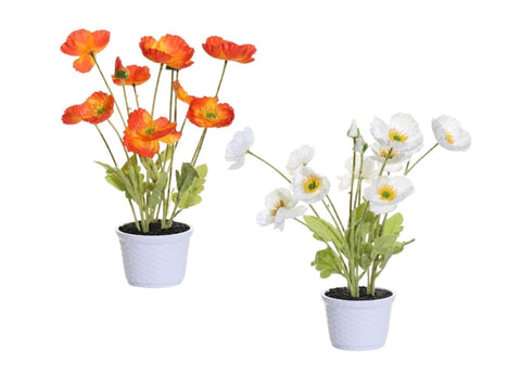 Set 2 Artificial Poppy Flower in Pot 10x35cm V637-AFL36434