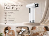 USB Rechargeable Wireless Hair Dryer White, High Power Negative Ion Hair Care, Quiet Fast Drying V1221-XM-LB1820-GM66