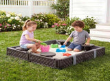Keezi Kids Sandpit Sandbox With Cover 4 Seats Outdoor Sand Box Brown SAND-PE-SQUARE-BR