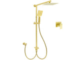 WELS Brushed Gold Square 8" Rain Shower Head 3 Mode Handheld Sliding Rail Arm Dual Mixer Set V1233-SC842GHS002M4CGKSS108GKSQ201G