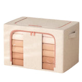 Foldable Storage Box with Clear Window Linen Fabric Clos Organizer Bin with Handles and Zipper Lid V1370-AZ4-09421