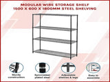 Modular Wire Storage 150x60cm Steel Shelving Black With Fixed Legs For Garage Warehouse Or Kitchen V63-841081
