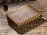Brown 12-Slot Genuine Crazy Horse Leather Fountain Case - Handcrafted Large Capacity Zippered V888-ELOSUNG46209