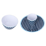 3 Piece Set of Salad Tableware Fruit Snack Plate Bowl and Cup Set Salad TablewareDark Blue Dots V1294-YM0523-3118210289911