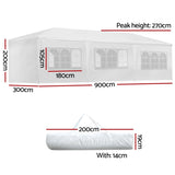 Instahut Gazebo 3x9m Marquee Wedding Party Tent Outdoor Camping Side Wall Canopy 8 Panel White GAZEBO-WED-C-FG-3X9-8W-WH