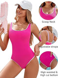 Women's Red One Piece Swimsuit with White Trim Adjustable Strap, Ribbed, High Cut for Sports & V1107-RED ONE PIECE SWIMSUIT-M