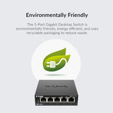 D-Link DGS-105 5-Port Gigabit Ethernet Switch - Desktop Quiet Fanless & Energy-Efficient Design, V1202-V1-DLKDGS-105