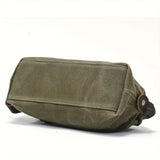 Vintage Waxed Canvas & Cowhide Cylinder Bag, Dopp Kit with Dual Zippers, Commute Travel V1232-NSSZB-002
