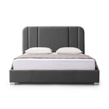 Halcyon Bed Frame Air Leather Padded Upholstery High Quality Slats Polished Stainless Steel Feet V43-BED-HAL-QBL