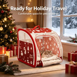 Christmas Portable Car Pet Carrier, Foldable Soft-Sided Cat & Dog Crate, 505050cm, Mesh Windows, V1232-CWL-MG-001