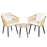 Gardeon 3PC Outdoor Bistro Set Patio Furniture Lounge Setting Table and Chairs Natural ODF-RATTAN-3STL-NTL