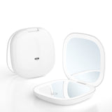 2-piece White Portable LED Makeup Mirror - Rechargeable Compact with 3-Color Lights & 5x V888-ELOSUNG34195