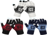 3 Pairs Touch Screen Gloves with Snow Flower Pattern, Warm Knit Winter Gloves Christmas Gifts V1189-LWWAL-20260325-00029