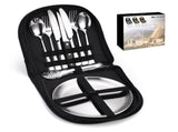 10Pcs Camping Cutlery Set, Stainless Steel Picnic Utensils with Plates and Bottle Opener, V1188-MS-819-055
