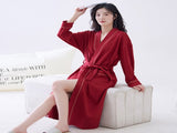 Red XL size Women's Cotton Robe Autumn/Winter Bathrobe & Morning Gown Long Sleeve, Mid-Length, V888-ELOSUNG50063