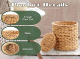 Wicker Trash Can with Lid, Handwoven Water Hyacinth Waste Basket with 100 Bags, Natural 1.3 Gal V1188-MS-721-193