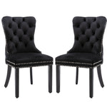 2x Velvet Dining Chairs Upholstered Tufted Kithcen Chair with Solid Wood Legs Stud Trim and V226-SW8801BK