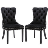 2x Velvet Dining Chairs Upholstered Tufted Kithcen Chair with Solid Wood Legs Stud Trim and V226-SW8801BK