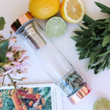 Rose Gold Crystal Bottle with Gemstone Base and Tea Infuser V573-CWBGBRQ