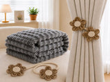 Grey Luxury Bubble Fleece Throw Blanket 180x200cm Sofa Couch Bed Blanket with FREE Pair of Flower V888-ELOSUNG54154