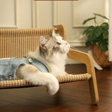 54 x 44 x 28CM Large Cat Scratcher Sofa Bed with Wooden Elevated Base - Breathable Cooling Rattan V888-ELOSUNG55081-1