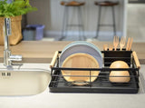 CARLA HOME Dish Drying Rack with Wooden Handles, Removable Cutlery Holder & Drainboard for Kitchen V178-36324