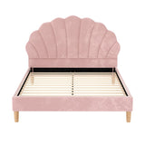 Artiss Bed Frame Double Size Scallop-Shape Bedhead Beds Base Pink Velvet Fabric BFRAME-G-ROSY-D-PK-ABC