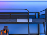 Gaming Loft Bed with Desk, Gridwall, Steel Metal Frame, Space Saving Design, for Single Mattress, V219-BEDSBBKSL9GA