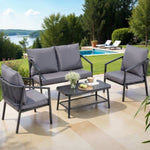 Gardeon 4 Seater Outdoor Sofa Set 4PCS Table Chair Setting Patio Furniture ODF-SOFA-4PCS-MEL-ROPE-BK