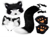 Black and white Halloween Furry Fox Costume Set - Plush Mask, Ears Headband, Tail, and Paws for V888-ELOSUNG34295