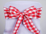 Efavormart 25 PCS Red/White Gingham Polyester Chair Sash Bowtie for Wedding Events Chair Bow Sash V1258-DP02-C-3156