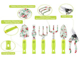 Green 9-Piece Floral Garden Tool Set for Women Complete Gardening Kit with Tote Bag, Pruners, and V888-ELOSUNG17700
