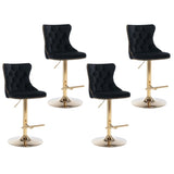 4x Height Adjustable Swivel Bar Stool Velvet Studs Barstool with Footrest and Golden Base- Black V226-SW1912BK-2