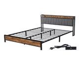 Levede Double Bed Frame Tufted Headboard USB Charge BF1057-D-DG