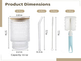 4PCS Glass Cups Lids and Straws, 11 oz Vintage Polka Dot Beaded Glassware, Iced Coffee Tumbler V1192-AZ-W-18377