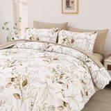 Soft Floral Leaf Comforter Set, King Size, Plush Quilted Bedding with Pillowcases V745-MAB010937AJ3