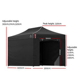 Instahut Gazebo 3x6 Pop Up Marquee Folding Tent Wedding Gazebos Camping Outdoor Shade Canopy Black GAZEBO-C-3X6-DX-BLACK