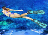 Pair of Snorkel Fins Diving Swim Fins Adjustable Open Heel Swimming Barefoot Flippers Cyan - S V1308-DSZKI-269-1