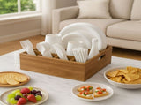 Wooden Cutlery Holder for Dining Table, Multiple Compartments Organizer Box, Ideal for Parties, V1369-AZ3-W-08621