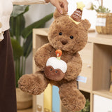 30cm Birthday Cake Teddy Bear Plush Toy - Soft Hugging Pillow with Party Hat V888-ELOSUNG51389