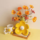 Cute Smiley Flower Ceramic Vase - Glossy Floral Shaped Decorative Vase, Modern V888-ELOSUNG57131-1