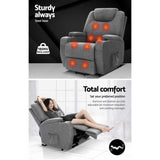 Artiss Recliner Chair Lift Assist Heated Massage Chair Velvet Milio RECLINER-L2-LIN-GY-AB