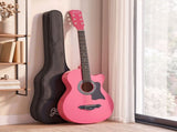 Alpha 38 Inch Acoustic Guitar Folk Cutaway Steel String Pink With Carry Bag GUITAR-D-38-PINK