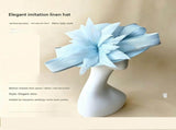 Blue Oversized Sinamay Statement Fascinator - Large Leaf & Rhinestone Trim Derby Hat for Weddings & V888-ELOSUNG56744