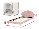 Artiss Bed Frame King Single with 2 Bedside Tables Set Scallop Headboard Pink Velvet Fabric Beds BFRAME-SET-ROSY-BSX2-01