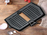 SOGA Rectangular Cast Iron Griddle Grill Frying Pan with Folding Wooden Handle ZPAI047
